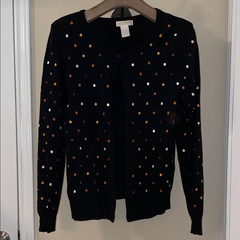 Christina Black Cardigan with Multicolor Dots
